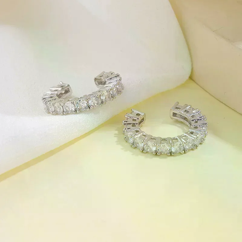2Pcs Full Rhinestone Zircon Ear Cuff Ear Clip For Women No Pierced C Shape Earcuff Ear Wrap Earcuff Clips Jewelry Gifts