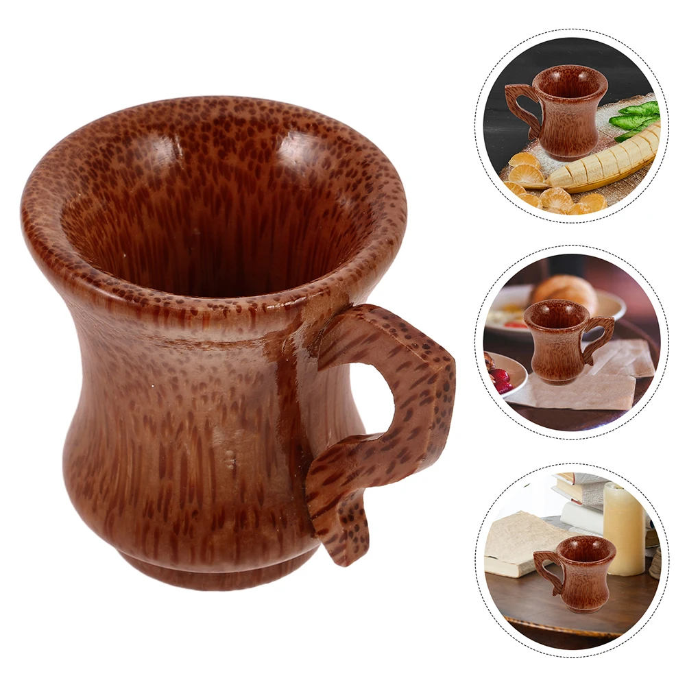 

2 Pcs Wooden Wine Glass Round Glasses Beer Mug Natural Cup Small Stemless Japanese Tea Cups with Handle Cylinder
