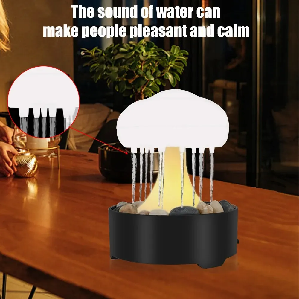 Portable Mushroom Fountain Lamp Rain Cloud Night Light For Home Bedroom Warm White Lights Home Decor