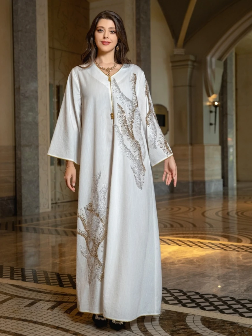 Ramadan Turcja Muzułmańska Sukienka Kobiety Abaya Marokański Kaftan Islamska Odzież Indie Cekiny Djellaba Dubai Party Vestidos Eid