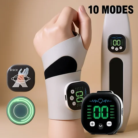EMS Electric Cordless Hand Wrist Massager 10 Mode Vibration Massage Relieve Hand Muscle Fatigue USB Rechargeable Wrist Brace Wra