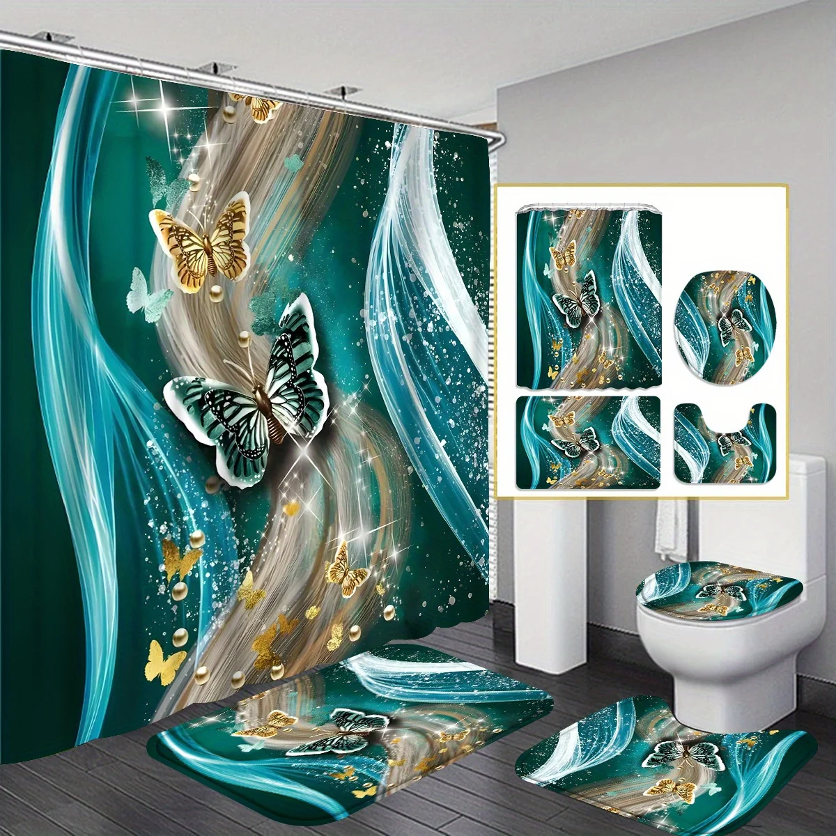 1pcs/4pcs Green Streamer  Curtain Shower Curtain Decor, Housewarming Gift Modern  Decor, Medical Privacy Curtains, Waterproof Sh