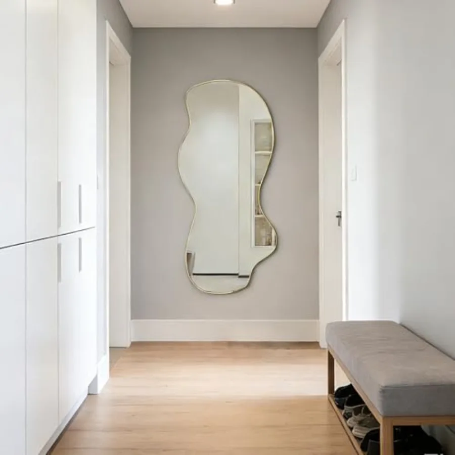 Large Irregular Mirror 63x30 Gold Asymmetrical Frameless Mirror Modern Organic Shape Wall Mirror for Living Room Bedroom Hallwa view 3