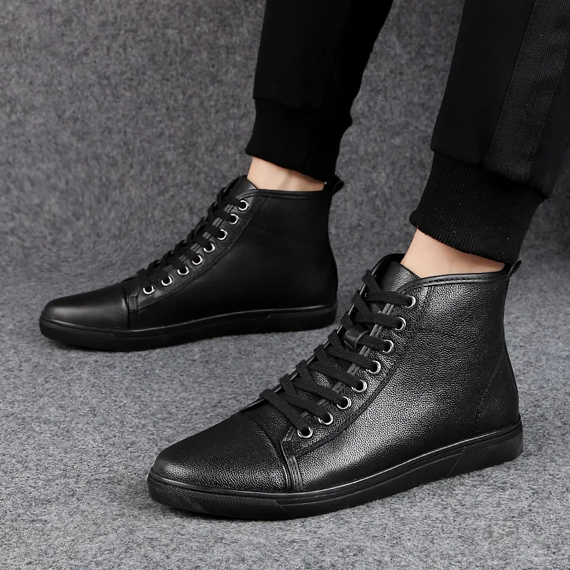 Herren-Schneestiefel aus echtem Leder, warme Winterstiefel für Outdoor-Aktivitäten wie Autofahren und Wandern_voghion.com
