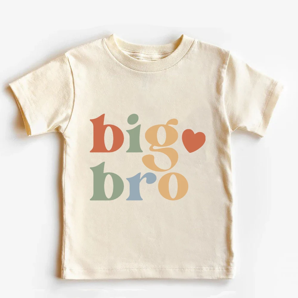 Big Brother Little Sister Printed Shirt Retro Sibling Matching Clothes Kids Short Sleeve T-shirt Tops Baby Large Bubbles Romper