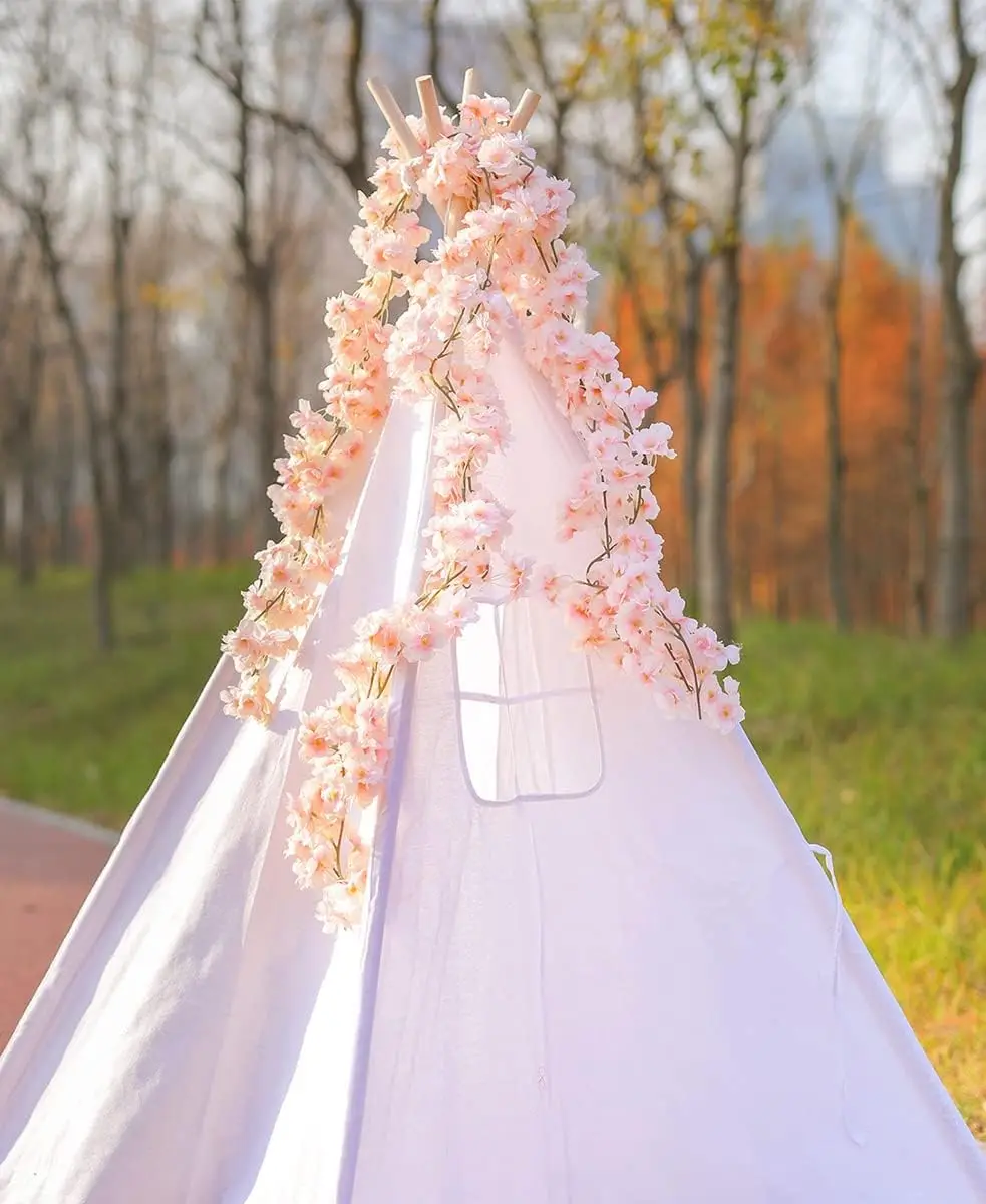 4 قطع من إكليل زهر الكرز الاصطناعي - كرمة زهور وردية وبيضاء بطول 23.6 قدم لحفلات الزفاف والحفلات وديكور المنزل وغرفة النوم، إضافية يابانية