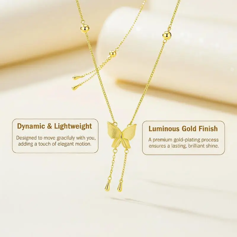 1 Stück vergoldete Schmetterlings-Anhänger-Halskette mit verstellbarer Kette, zierliche Anhänger, Geschenke für Frauen zum täglichen Tragen – Detail 7