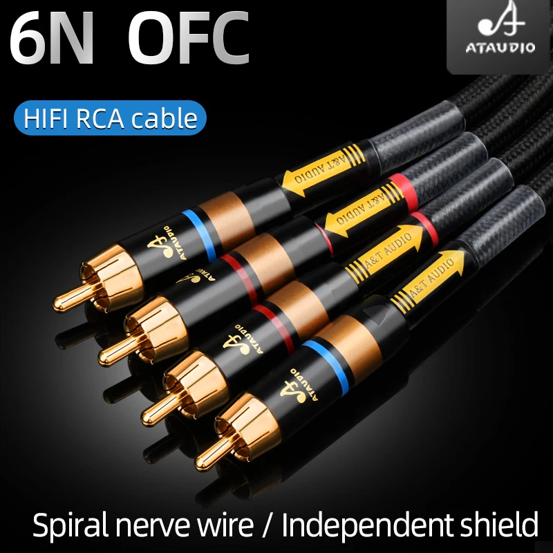 One Pair HiFi RCA Cable Independent Shielding 6N OFC Spiral Nerve 2RCA Male to 2RCA Male Cable for Amplifier PA DVD