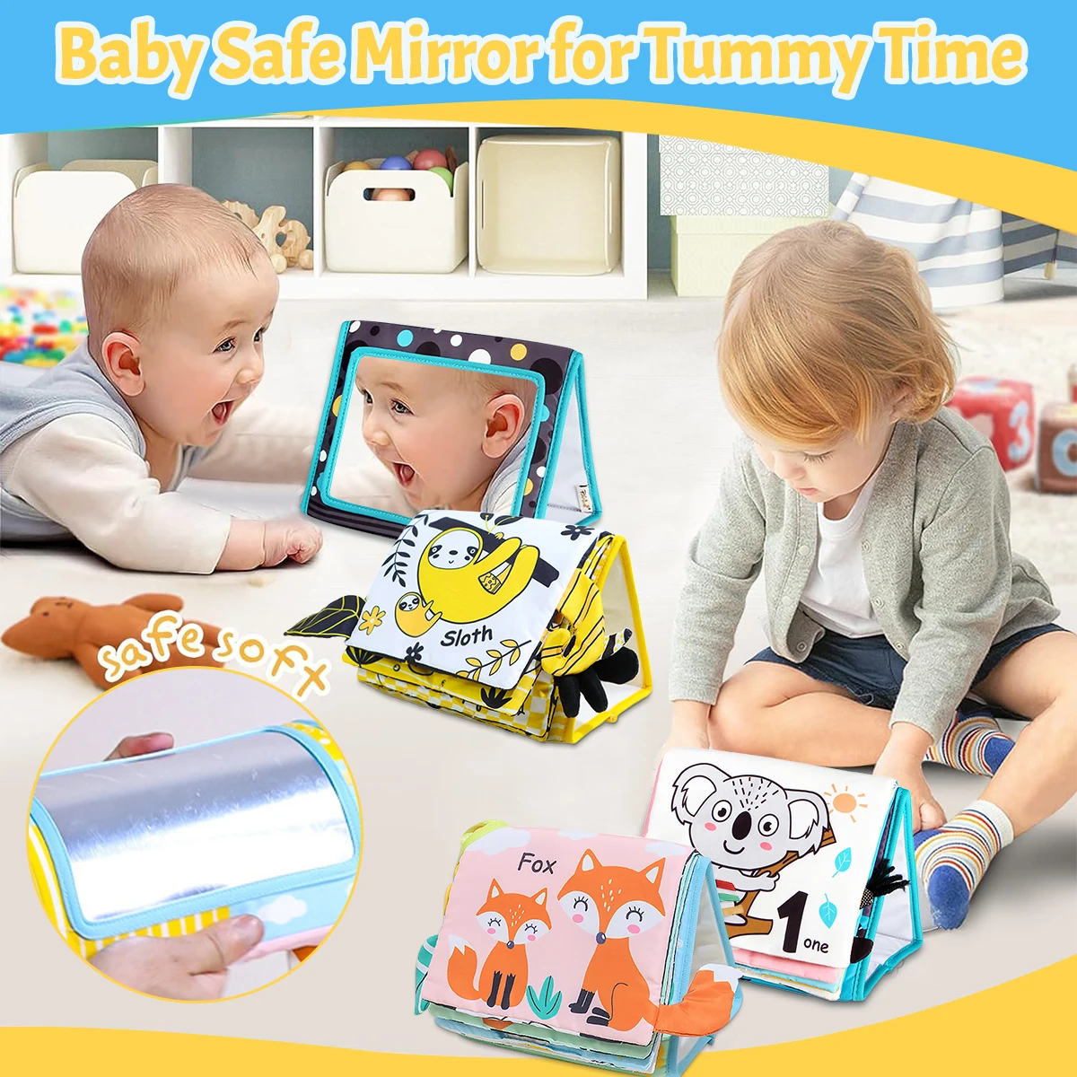 กระจกชั้นเด็ก Sensory ของเล่น Tummy Time สําหรับทารก Montessori Development Crawl High Contrast กิจกรรม Sensory ของเล่น 0-6 ปี