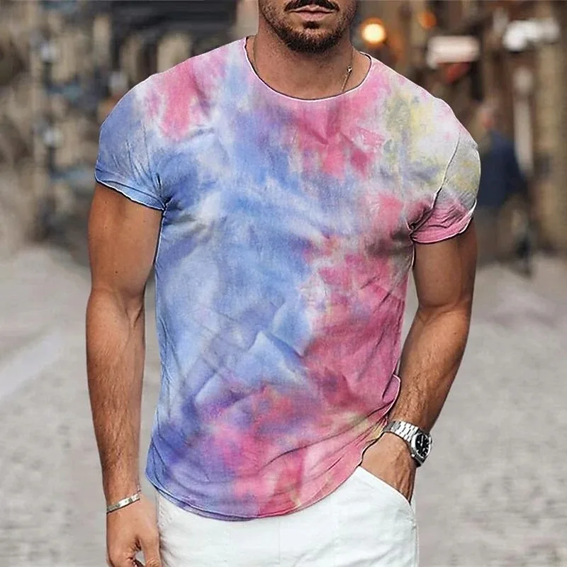 New Tie-dye 3D Print Mens T-shirt Summer Fashion Clothing Casual Short Sleeve T-shirt for Cool Men Tops Tees Clothes Racing suit