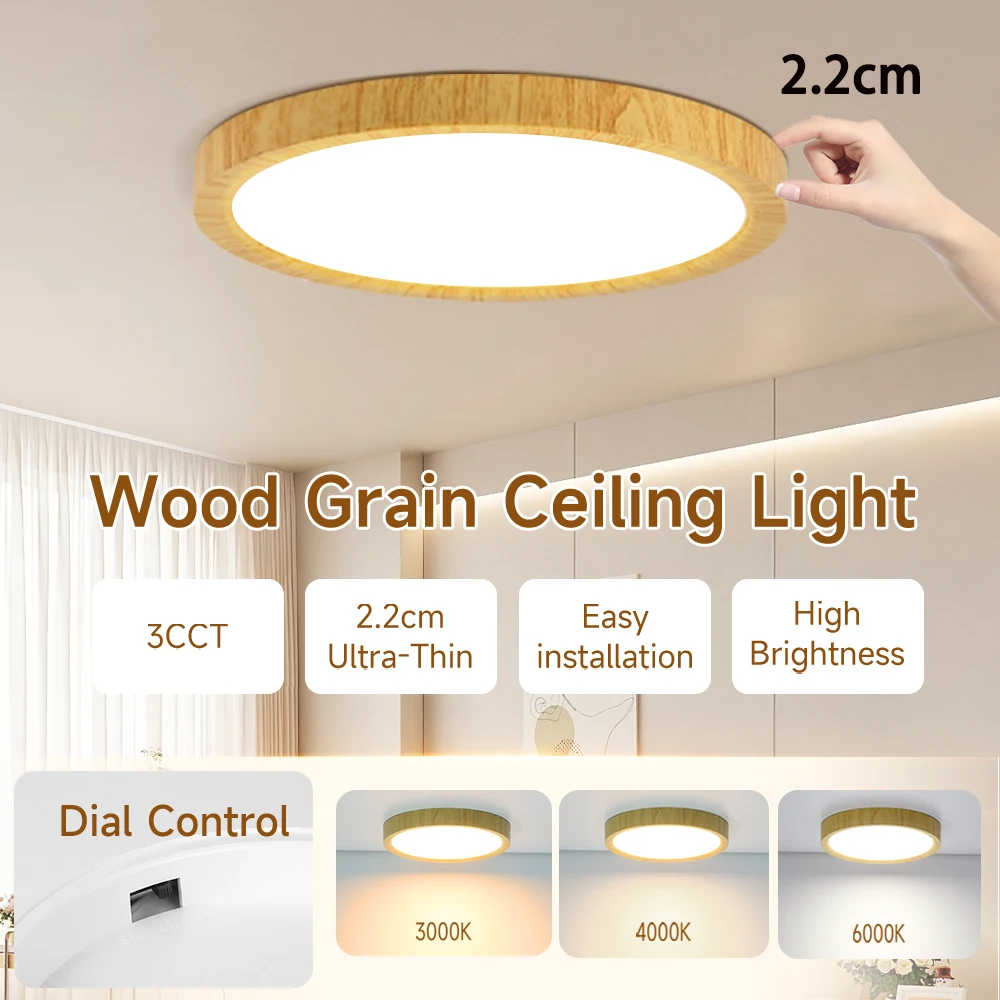 Ultra Thin LED Ceiling Light 3 Colors Ceiling Lamp Dial Control 220V Living Room Bedroom Kitchen Mounted Panel Ceiling Lamps