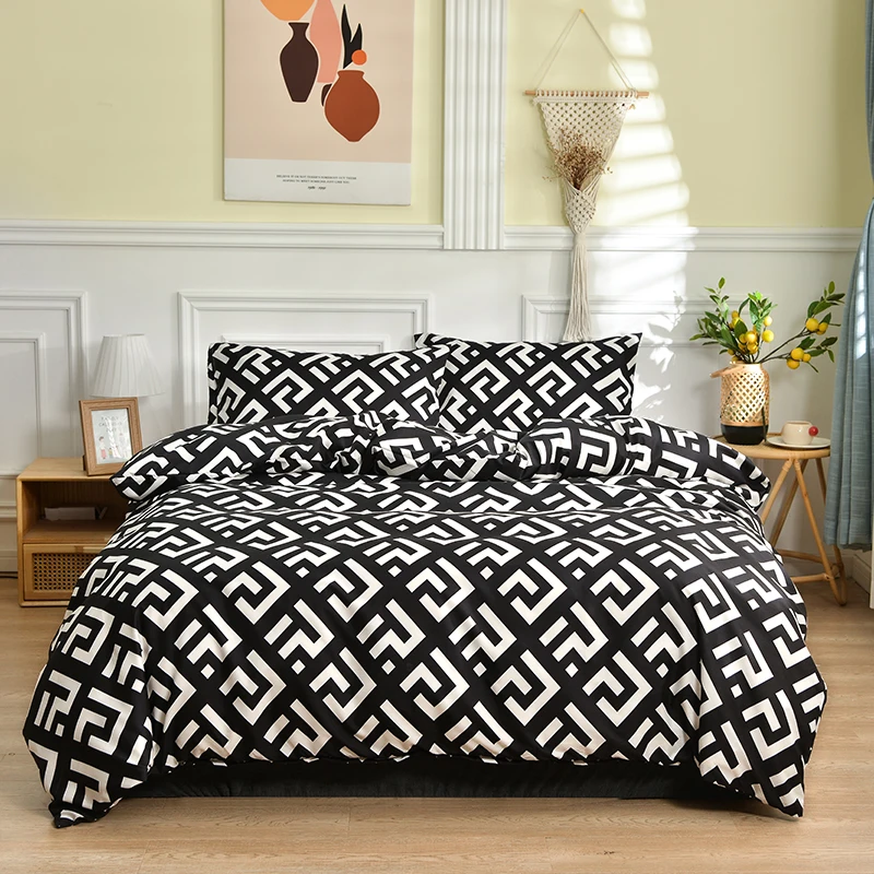 

Black Simple Style Duvet Cover with Pillowcases,Double King Bed Quilt Cover,Microfiber Soft Bedding Set Queen Size