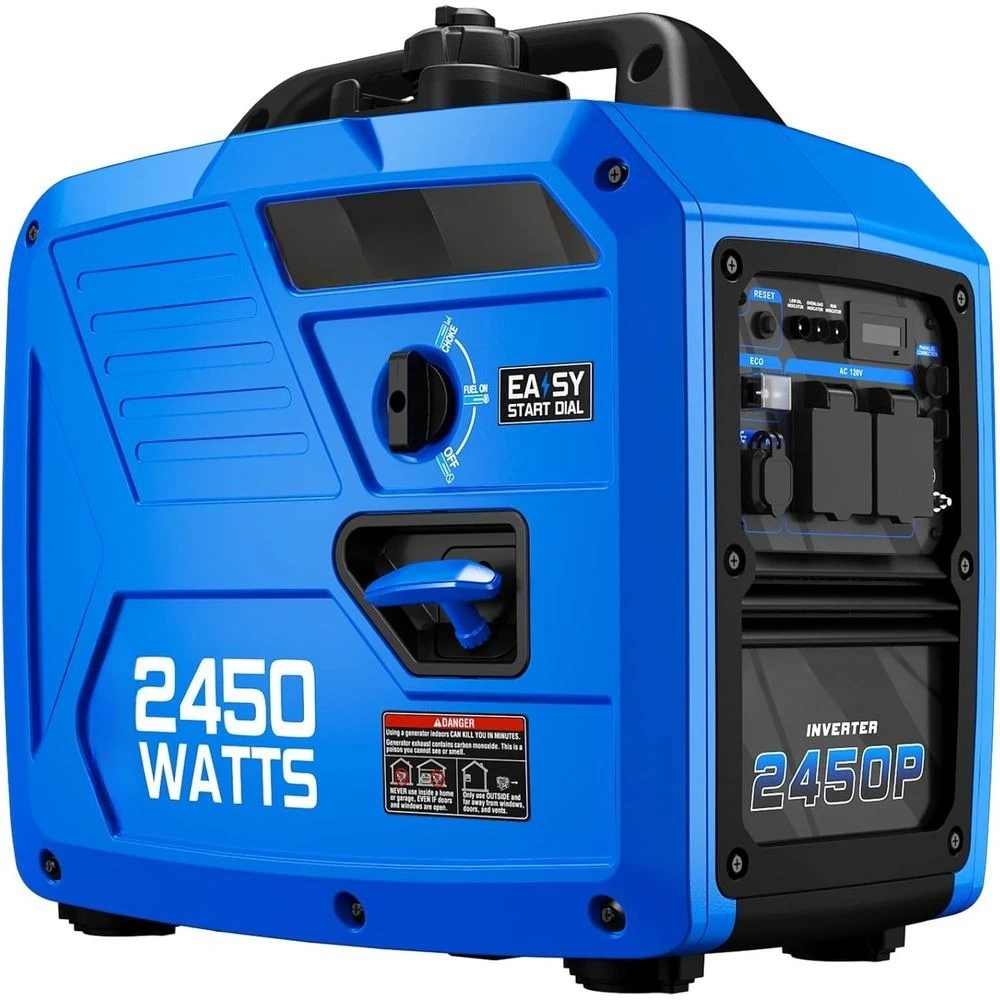 

Quiet 2450W Portable Inverter Generator, 120V Gas-Powered, 1.6 Gal Tank for 8.3Hr Use, EPA-Approved