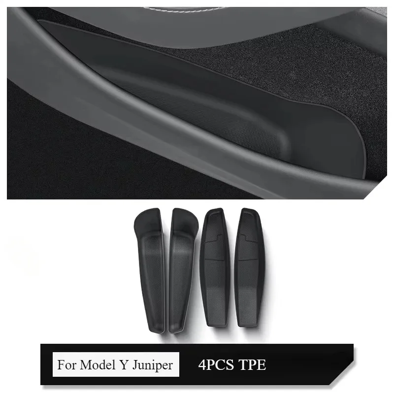 

Для Tesla Model Y Juniper 2025 ящик для хранения боковой двери автомобиля TPE передняя и задняя дверная ручка органайзер для уборки автомобиля аксессуары для дверного слота