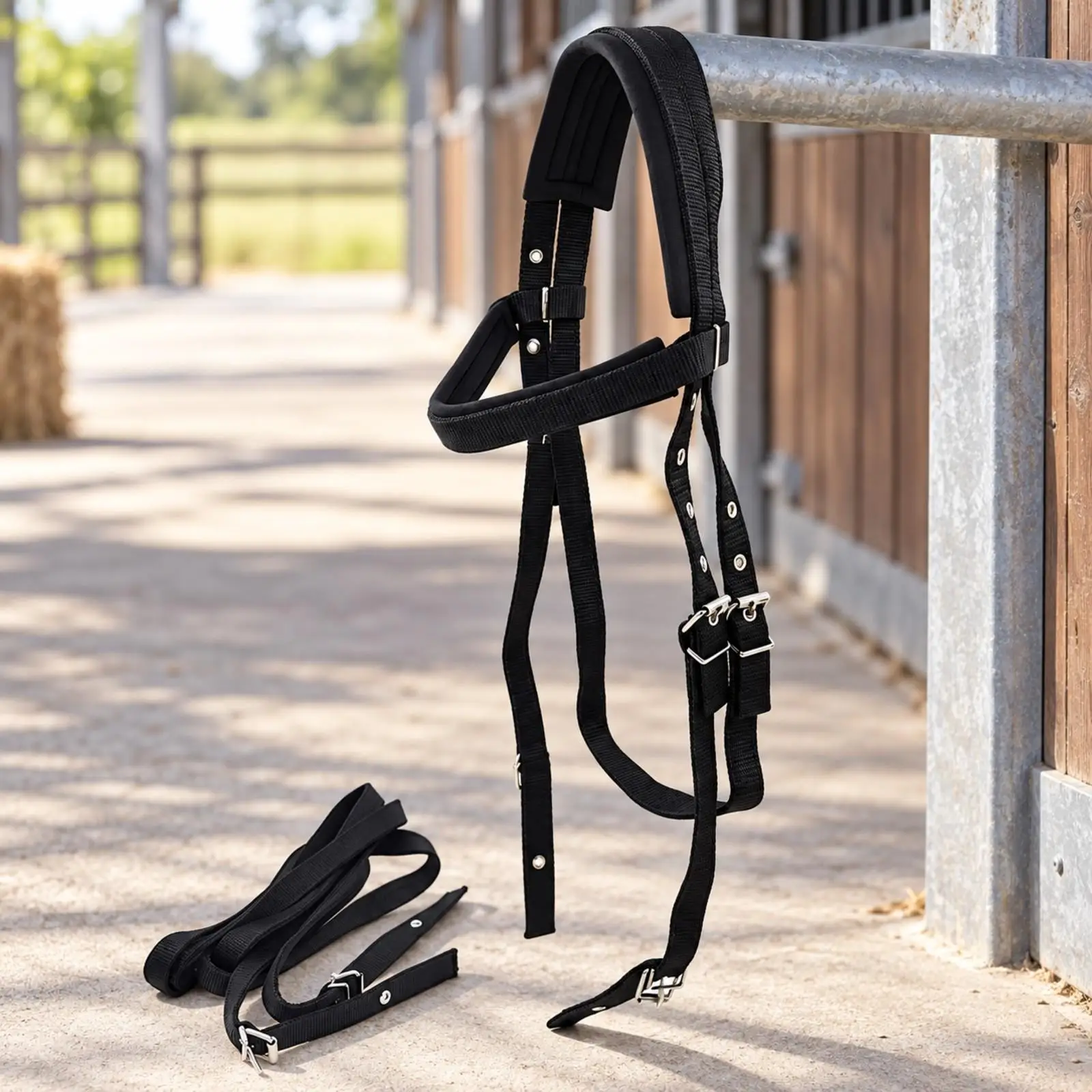 Comfort Padded Equestrian Halter Bridle with Anti Wear Nylon Straps and 250cm Rope for Horse Handling Lunging Gear