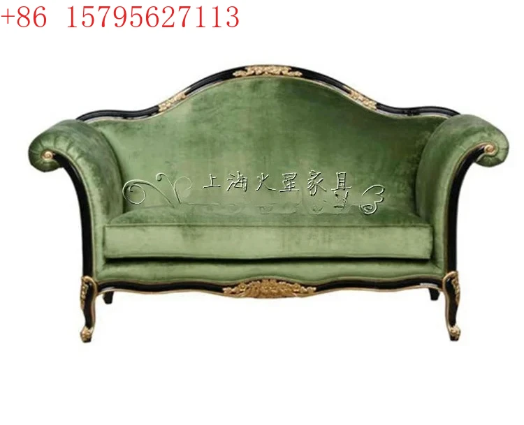 

American rural solid wood retro carved double three-person sofa European neoclassical sofa chair9344