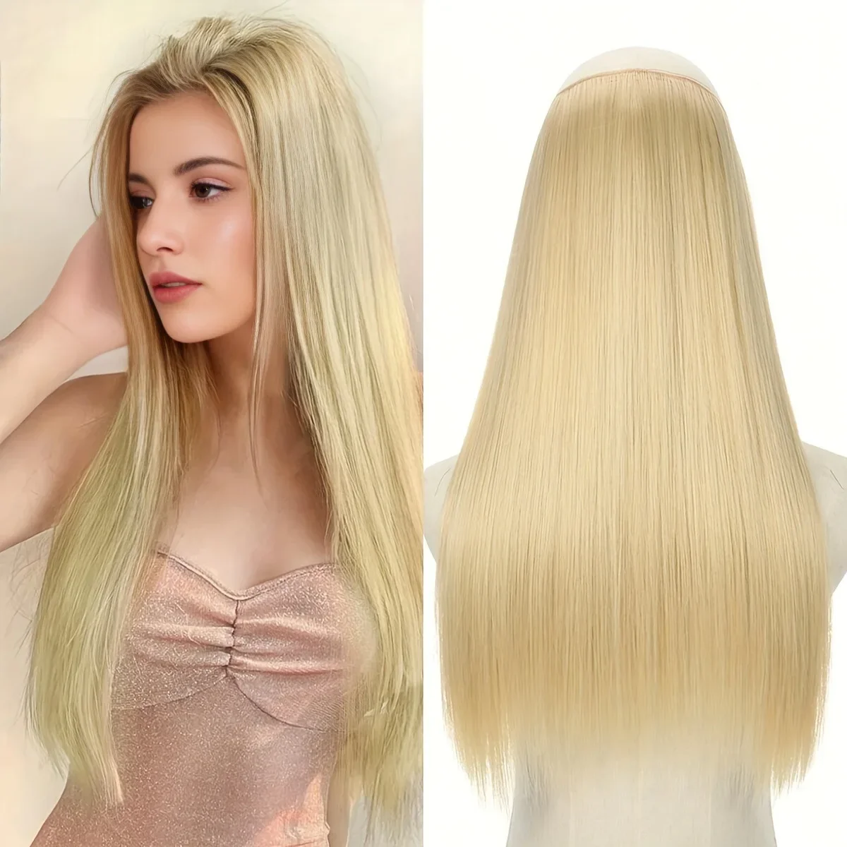 

Synthetic Invisible Clip In Hair Extensions Elegant Wire With Clips Hairpiece Natural Ombre Blonde Hair Wig Fake Hair Piece