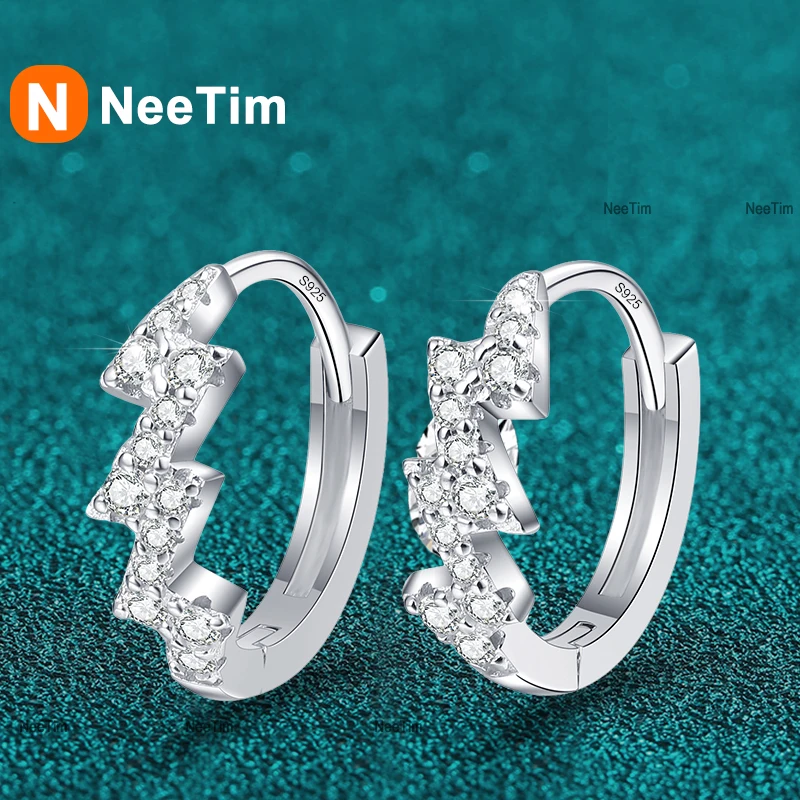 

Женские серьги-гвоздики NeeTim с муассанитом, сверкающие серьги-кольца с бриллиантами для свадебной лаборатории, женские серьги из стерлингового серебра 925 пробы