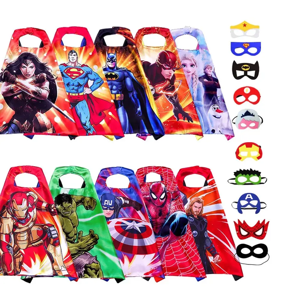 

Anime Cape Cloak with Mask Spider Man Iron Man Cosplay Child Heights From 27inch To 63inch Birthday Party Gift