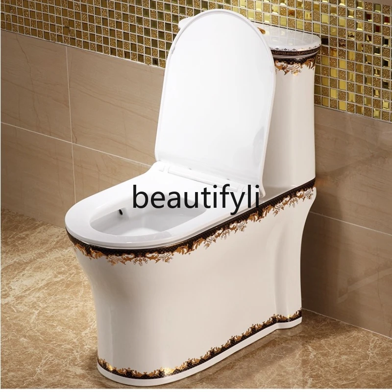 

European Style Household Colorful Gold Toilet Super Swirl Water-Saving Toilet Colorful Ceramic Toilet