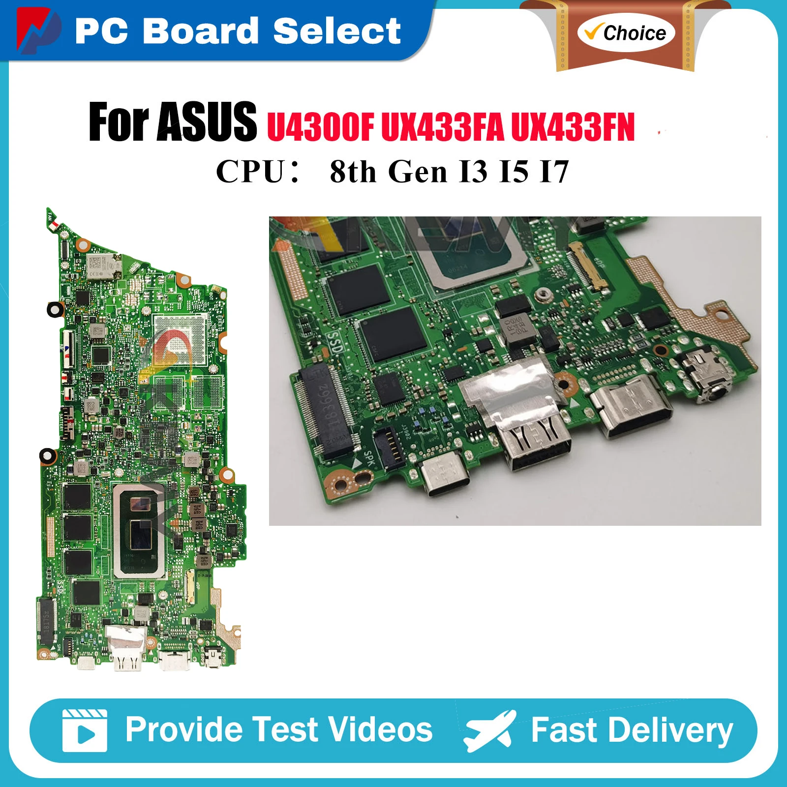 

U4300F UX433FA Laptop Motherboard For ASUS ZenBook UX433F UX433FA UX433FN Notebook Mainboard With I3 I5 I7 CPU 100% tests OK stk