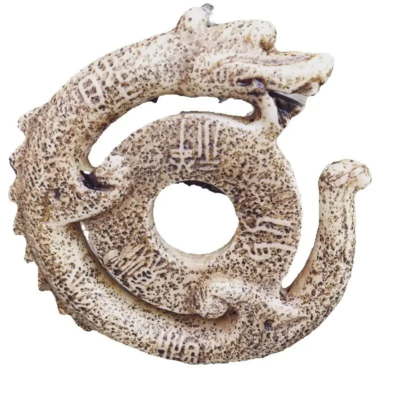 China Old White Jade Bi with Embossed Inscriptions Panlong Design Unearthed Antique Collectible Artwork
