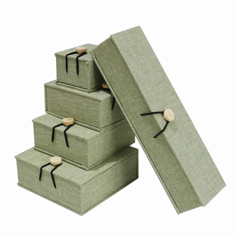 12pcs/Lot Classical Linen Wooden Buckle Jewelry Square Box For Pendant Buddha Bead Bracelet Necklace Gift Packaging Cases