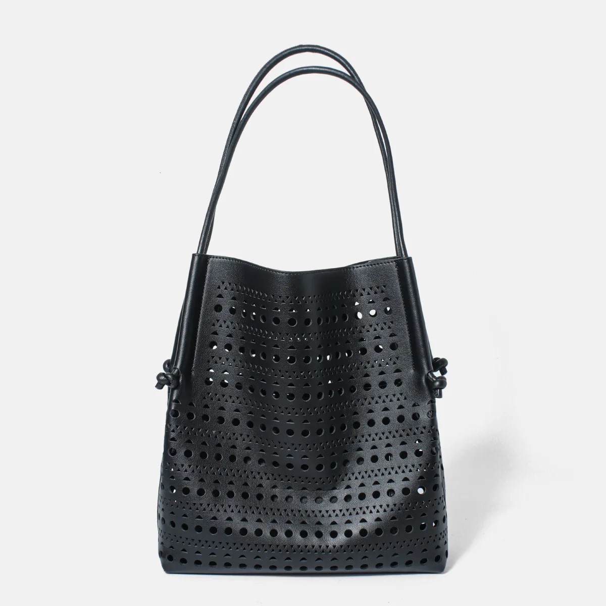 Large Capacity Hollow out Leather Tote Bag Mother-Child European American Style Shoulder Bag for Women Commuting