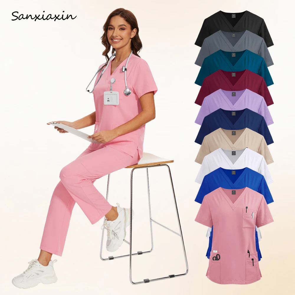 

Новые модные костюмы для кормления, оптовые цены, хирургическая форма, топы с плечами и прямыми брюками, комплекты, униформа медсестры для женщин