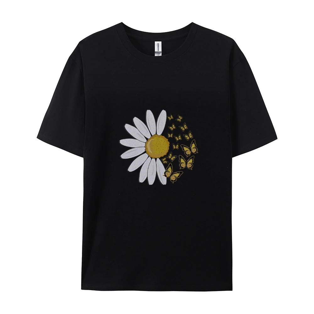 Daisy butterfly  Print ,Big sizeShort sleeve,100% cotton,girls,Holiday wear,Casual wear,Amine Women T-shirt, blusas femininas