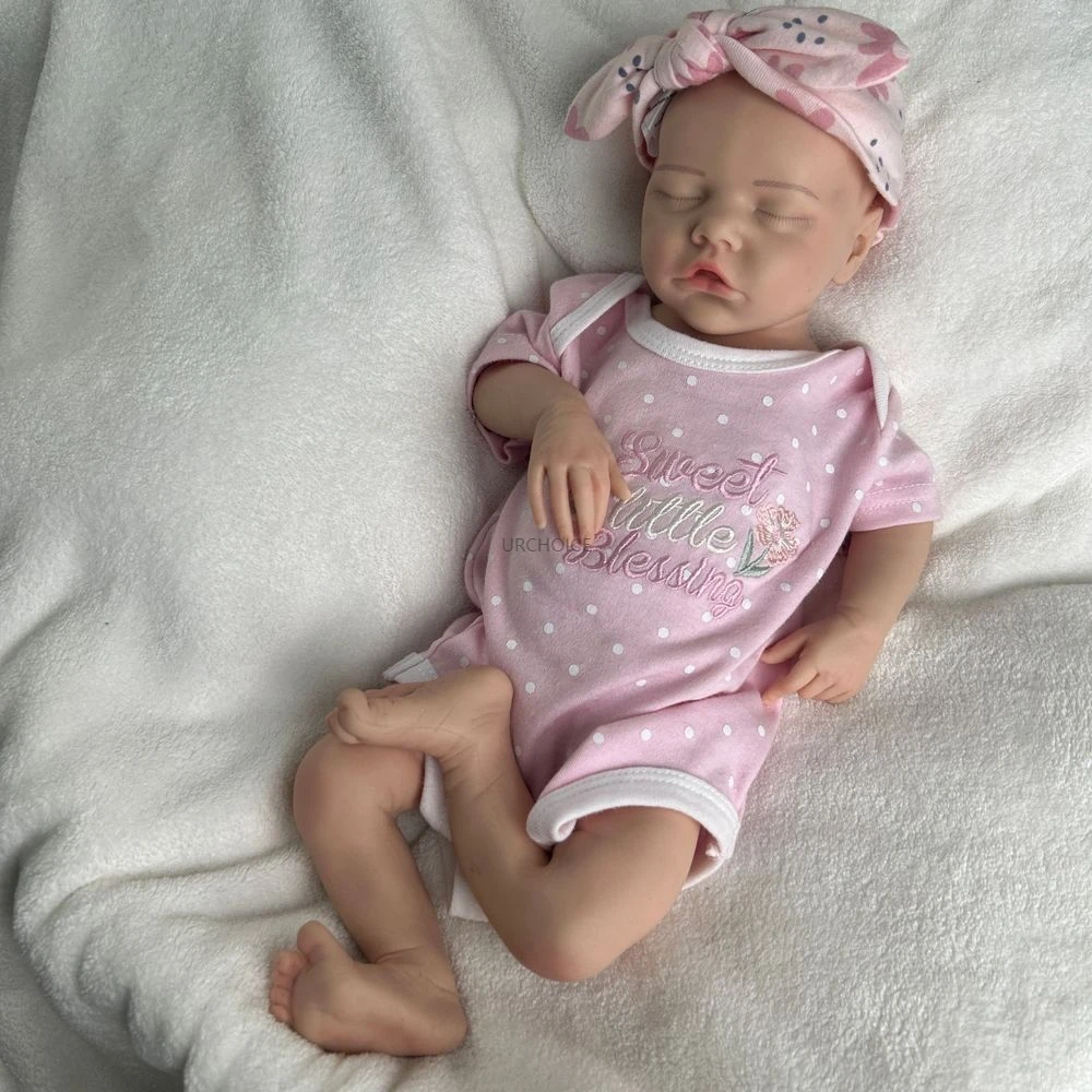 17인치 3D 피부 실제 실리콘 다시 태어난 아기 소녀 육아 연습을위한 예쁜 가중 방수 신생아 인형 생일 선물