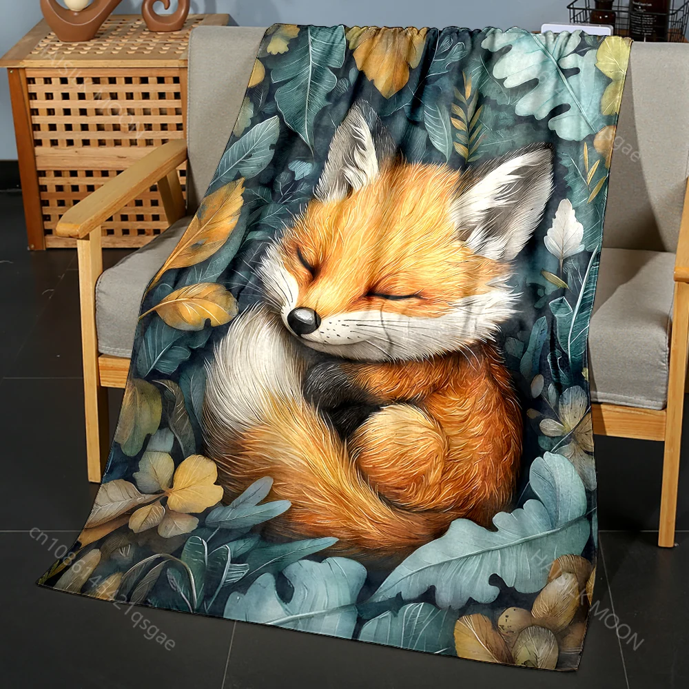 Multiple sizes Orange fox among leaves Print Blanket Flannel Material Soft Warm for All Seasons Home Outdoor Camping Picnics RV