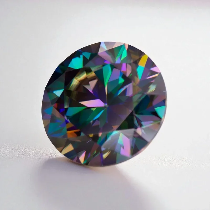 

Moissanite Stone Round Cut Rainbow Green Loose Gemstone For Jewelry Making With GRA Certificate Pass Diamond Tester