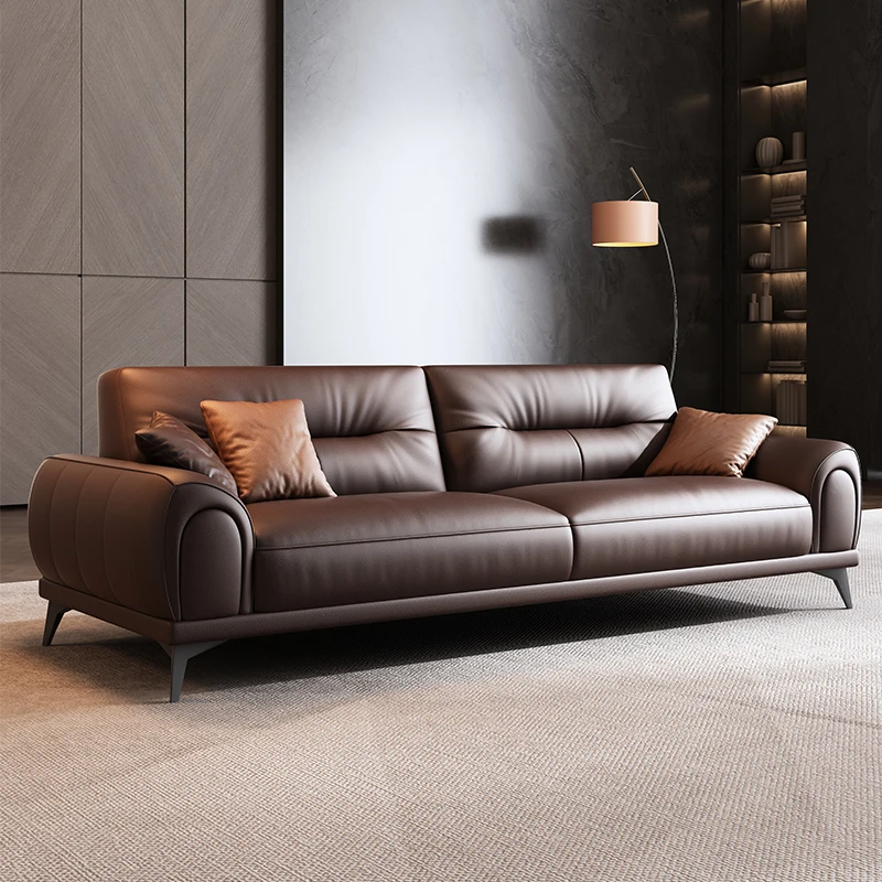 Modern Simple Office Leather Sofa Set with Coffee Table for Reception Business Negotiation Three-Seater Straight Row Design