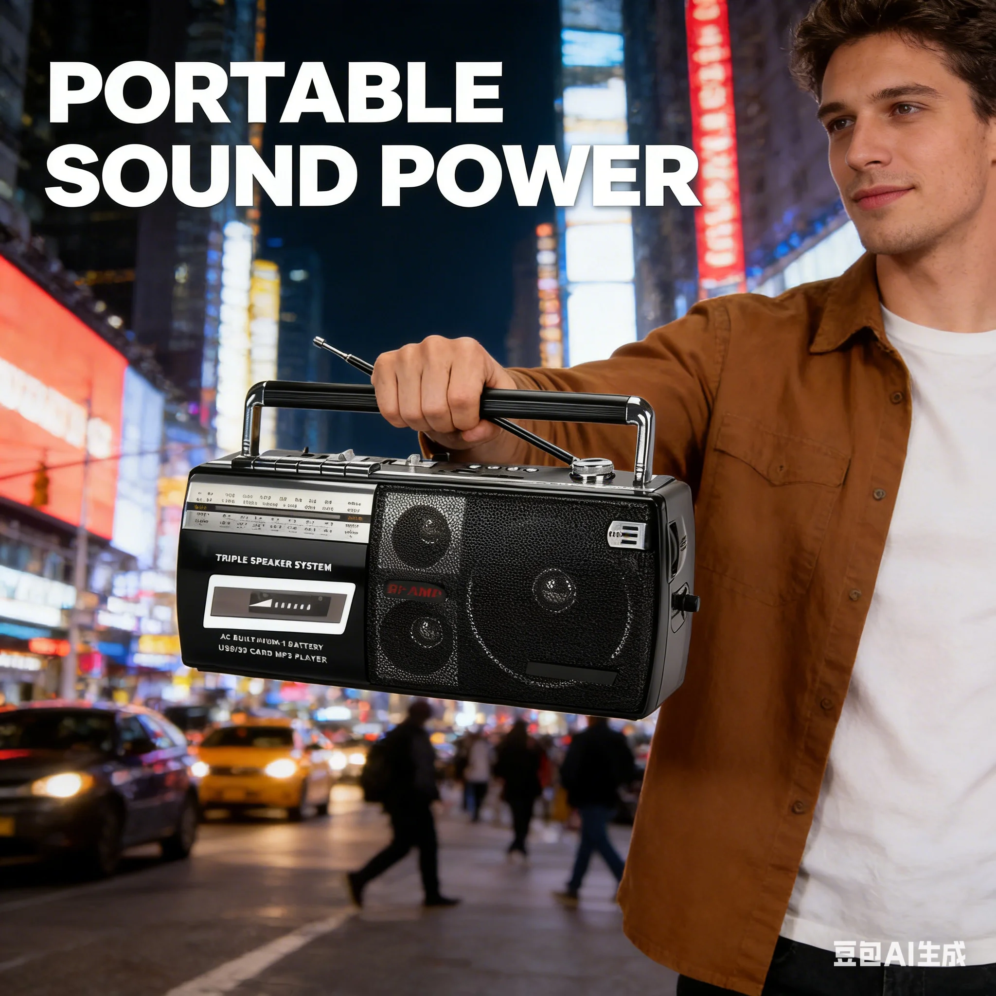 

Vintage Boombox Cassette Tape Recorder MW/SW/FM 3 Band Recorder Radio Wireless BT Speakers Support TF Card USB Drive Player