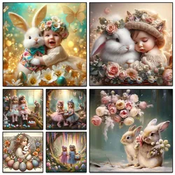Easter Diamond Painting Art Kit DIY Girls Bunny Eggs Diamond Mosaic 5D Full Square Round Rhinestones Gem Cross Stitch Home Decor