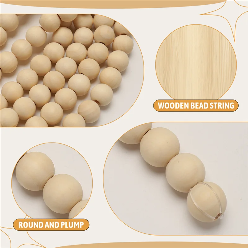 -AT37 9 Foot Natural Wood Bead Christmas Garland Wooden Christmas Tree Garland Perfect For Rustic Natural Country Farmhouse