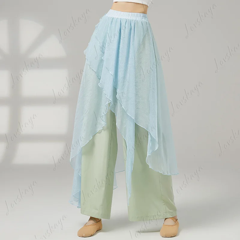 

Одежда для классических танцев, женские брюки, широкие брюки для современных танцев, струящиеся китайские танцы, брюки-кюлоты для народных танцев