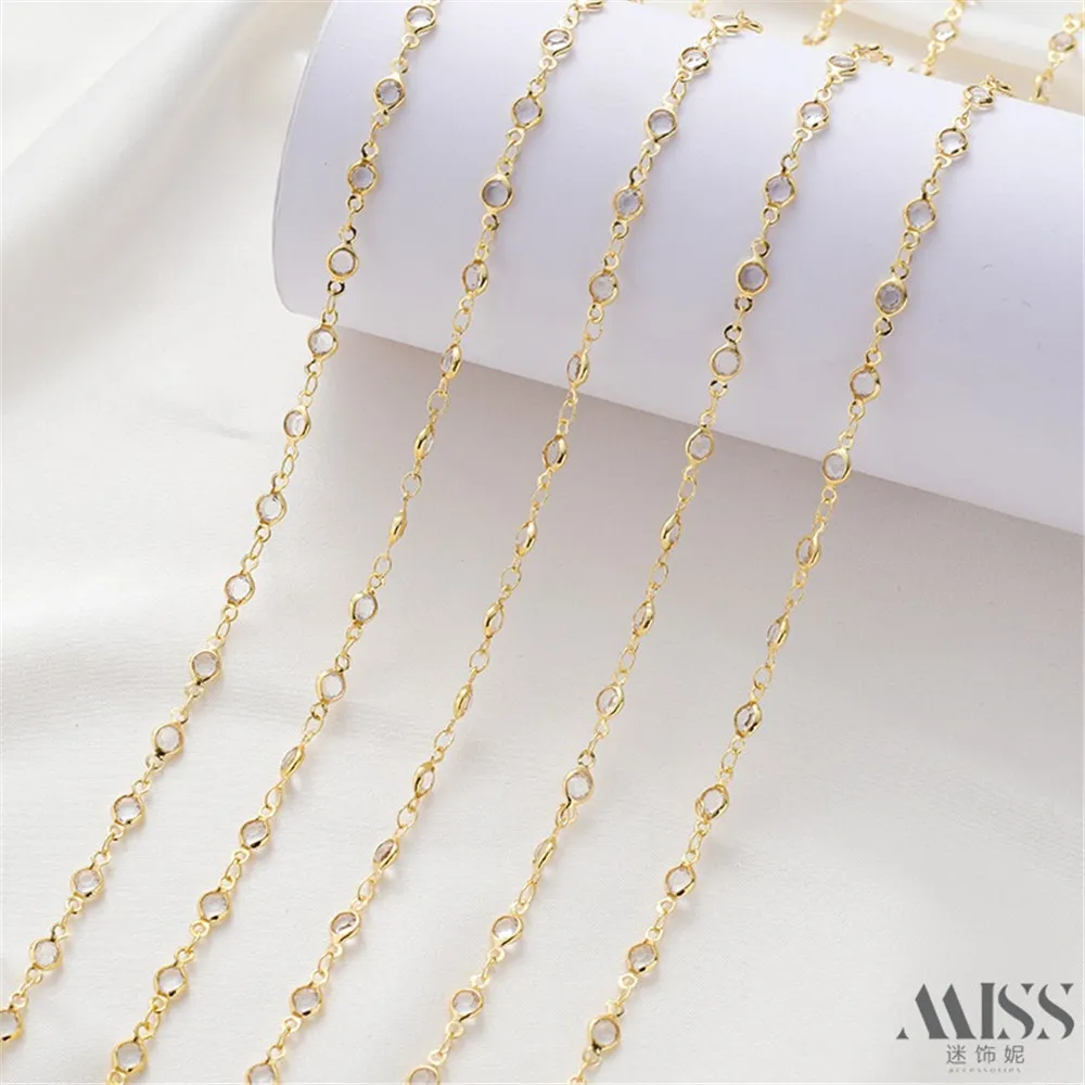 

14K Gold Round Black Transparent Zircon Glass Handmade Chain DIY Bracelet Necklace Jewelry Accessories