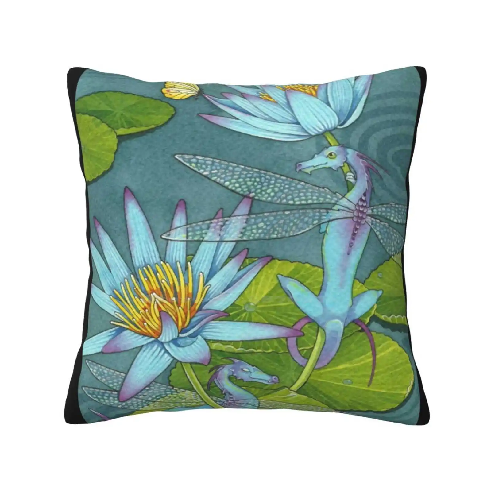 Dragonflies And Lotus Home Sofa Car Cushion Cover Pillowcase Dragonfly Lotus Water Lily Pond Floral Butterfly Fantasy