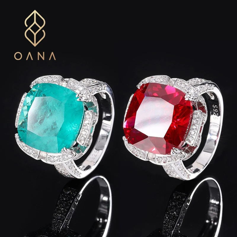 OANA S925 Silver Simulation Color Treasure Emerald Ruby Red Treasure Inlaid Closed Ring Jewelry Free Shipping