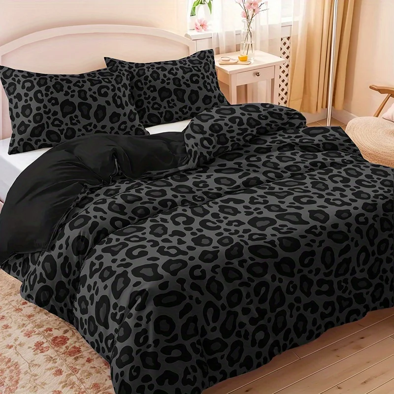 Dark Leopard Print Fashion Duvet Cover Set 1 Duvet Cover+2 Pillowcases Home Dormitory HD Print Trendy Luxury High-End Bedding