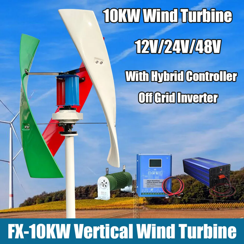 

Wind Turbine Generator 10KW Vertical Axis Maglev 12V 24V 48V Windmill Generator 220v With Hybrid Charge Controller For Home Use