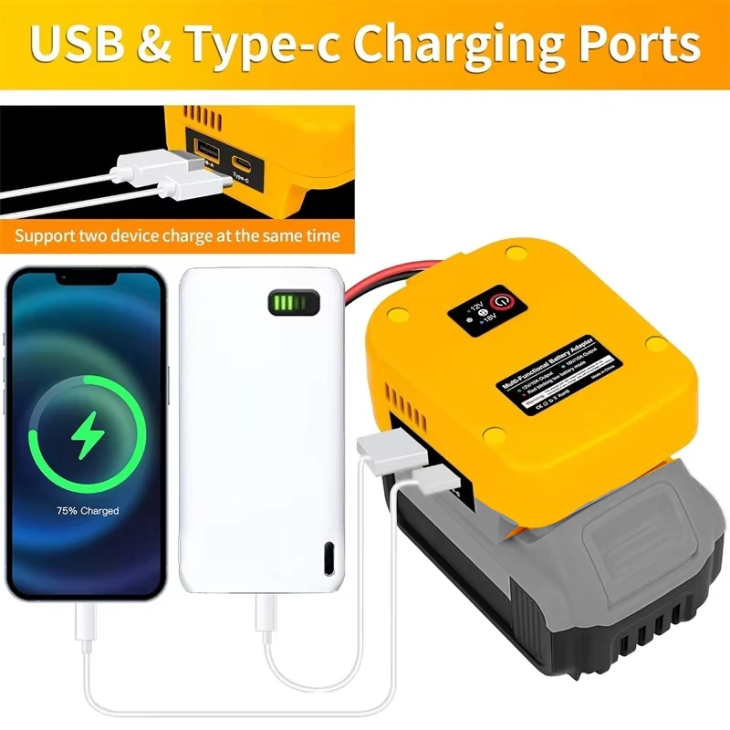 20V to 12V Step-Down Converter for Dewalt 20V Battery Adapter Wheel with USB &Type C Ports,DC 12V 120W Buck Converter Regulator