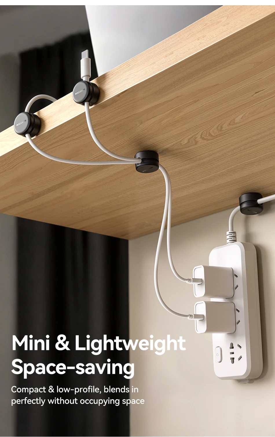 Rocoren Magnetischer Kabel-Organizer, glatter, verstellbarer Kabelhalter für unter den Schreibtisch, 12 Stück, stabiles Kabelmanagement, Kabelhalter, Kabelklemmen – Detail 10