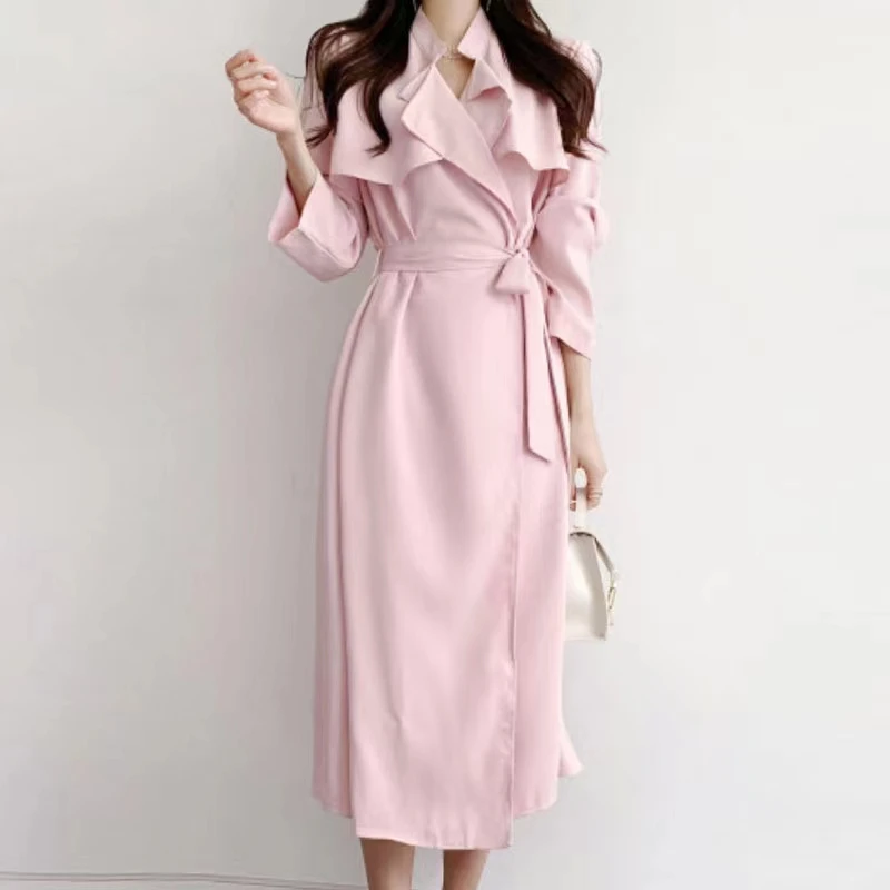 Fashion 2023 Korean Elegant Chic Ruffles Long Dress Women Spring Summer Long Sleeve Lace Up Bow Sashes Stylisk Woekwear Clothing