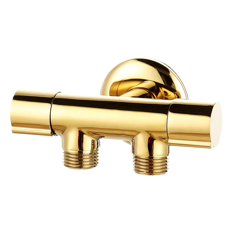 النحاس الذهب الكروم مطلي الحمام دش فوهة واحدة في اثنين خارج التبديل صمام زاوية أنبوب أبيض الذهب TPU الربيع أنبوب جدار مقعد #4