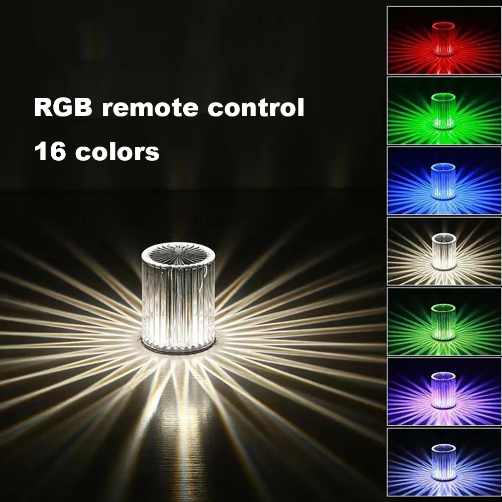 Line Crystal Table Lamp 3 Color /RGB16 Color Touch Remote USB Charging Atmosphere Light Spanish Style LED Small Night Light