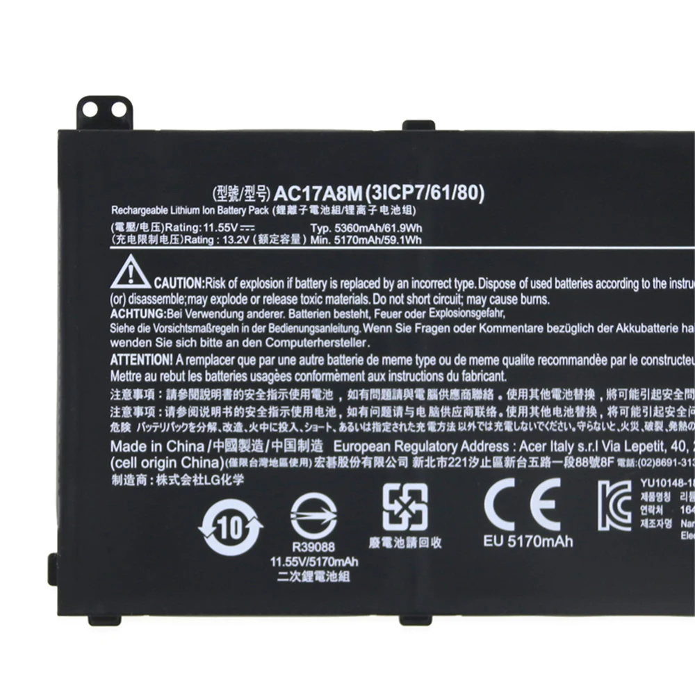 Genuine Original AC17A8M 11.55V 61.9Wh  New Laptop Battery for Acer 3ICP7 Spin 3 SP314-52-34M3 SP314 SF314