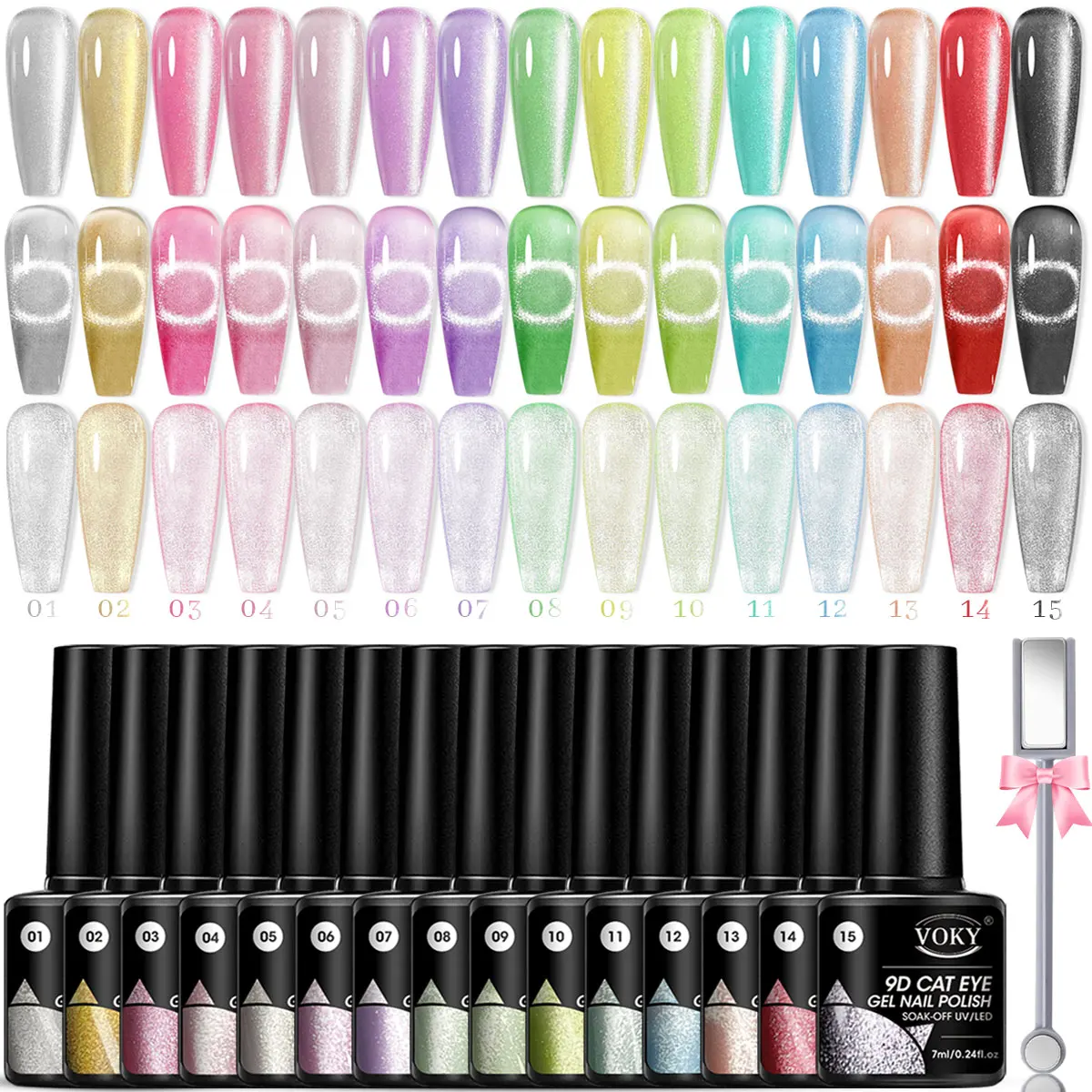 

6-компонентный гель «кошачий глаз» с кристаллами и камнями, полированный голографический мерцающий прозрачный магнитный лак для ногтей — подарок для женщин.